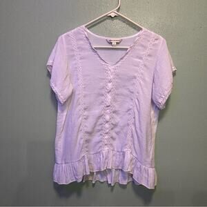 Counterparts Women’s White Lace Detail and Ruffle Hem Sheer Blouse Size S